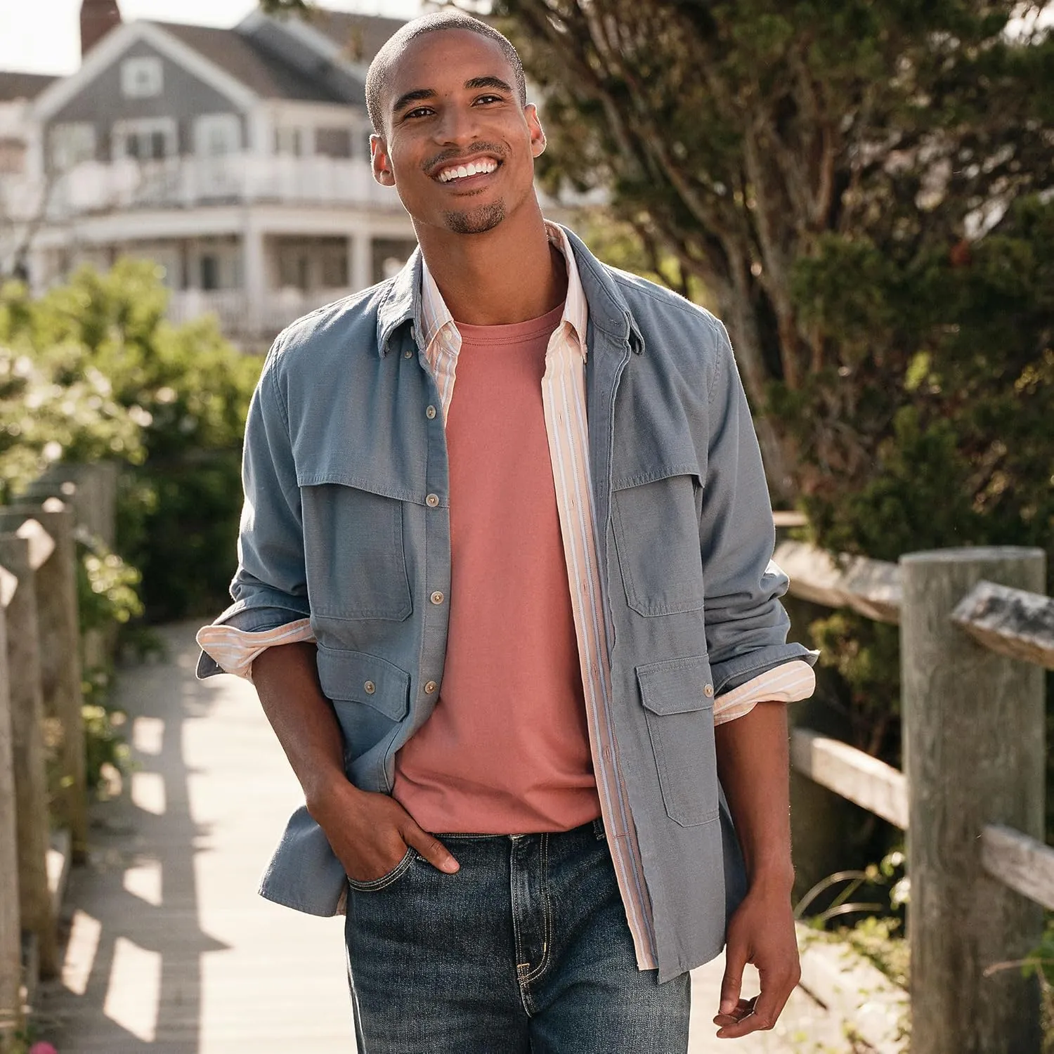 Lands' End Men's Long Sleeve Textured Twill Utility Shirt