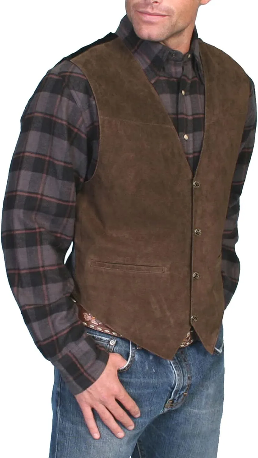 LCMTWX Running Vest For Men Suede Retro V Neck Solid Color Pocket Button Leather Vest Jacket Vest Red Vest For Men De