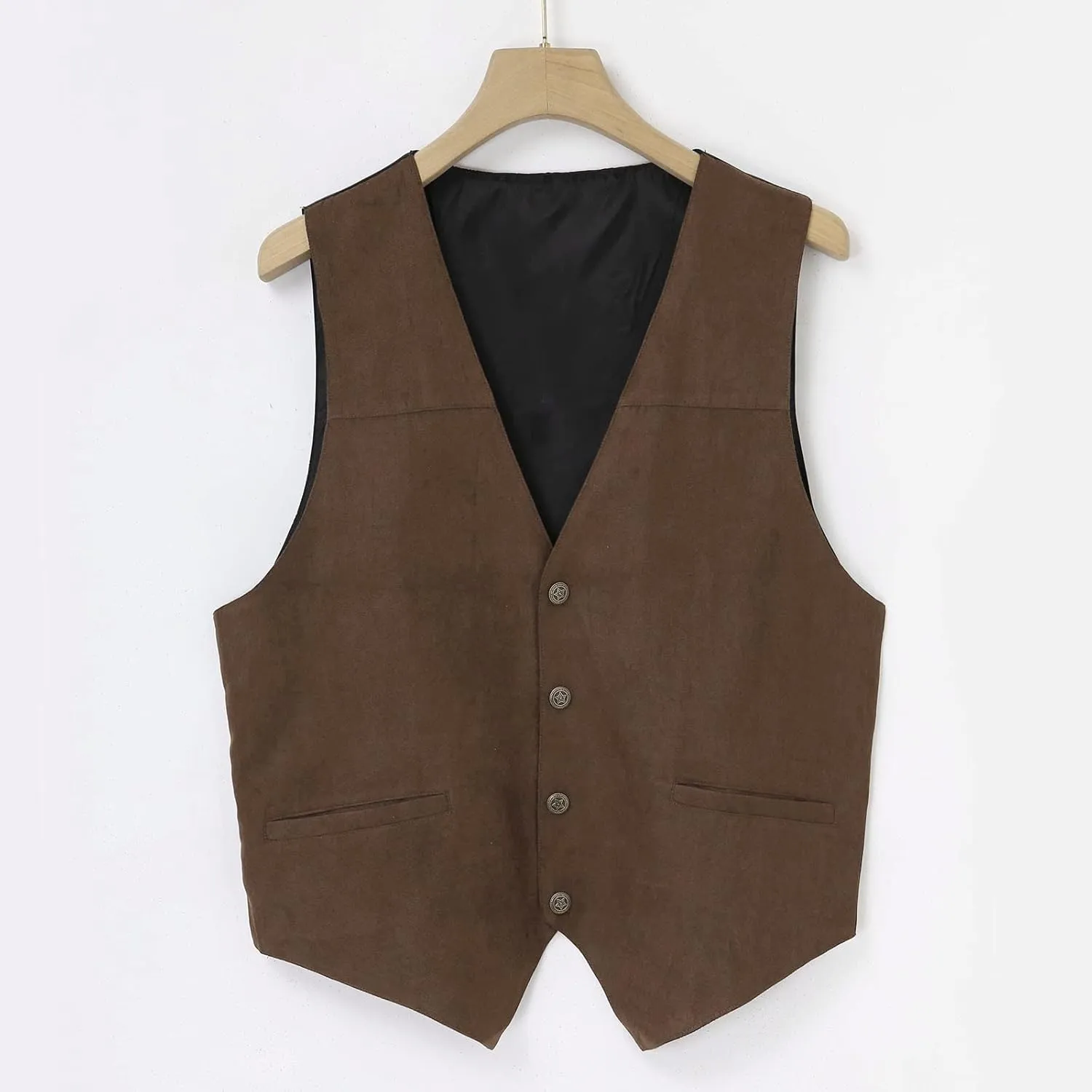 LCMTWX Running Vest For Men Suede Retro V Neck Solid Color Pocket Button Leather Vest Jacket Vest Red Vest For Men De