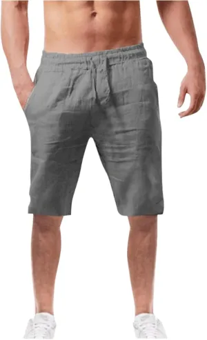 LEIYAN Mens Cotton Linen Shorts Casual Stretch Waist Drawstring Capri Yoga Shorts Active Workout Lounge Shorts