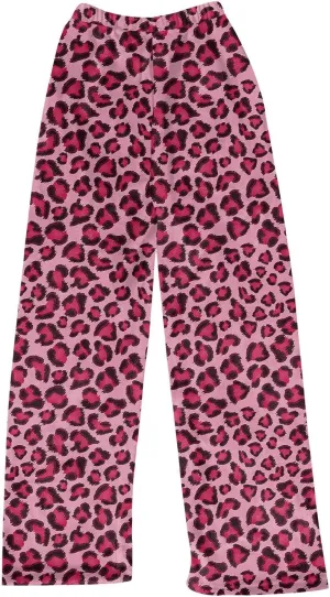 Leopard Print Baggy Fuzzy Plush Pajama Bottoms Pants for Women High Waisted Casual Lounge Trousers with Pockets