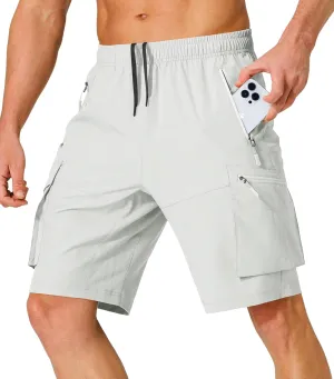 Lexiart Men's Hiking Cargo Shorts Drawstring Stretch Lightweight Quick Dry Shorts with Zipper Pockets