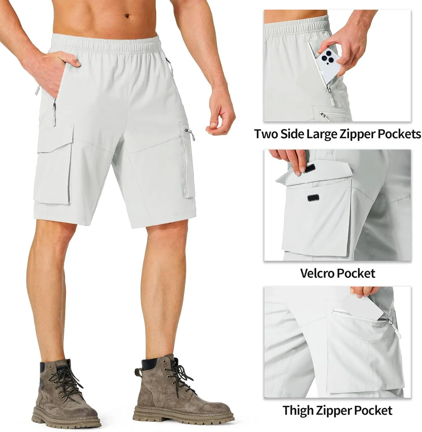 Lexiart Men's Hiking Cargo Shorts Drawstring Stretch Lightweight Quick Dry Shorts with Zipper Pockets