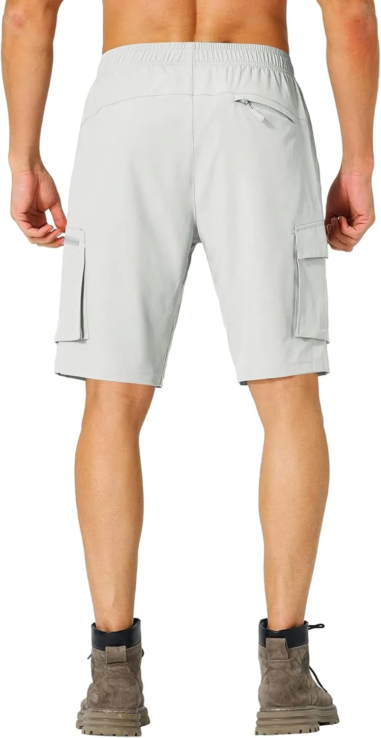 Lexiart Men's Hiking Cargo Shorts Drawstring Stretch Lightweight Quick Dry Shorts with Zipper Pockets