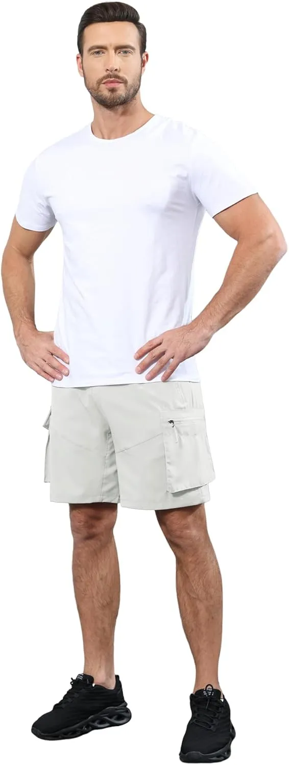 Lexiart Men's Hiking Cargo Shorts Drawstring Stretch Lightweight Quick Dry Shorts with Zipper Pockets