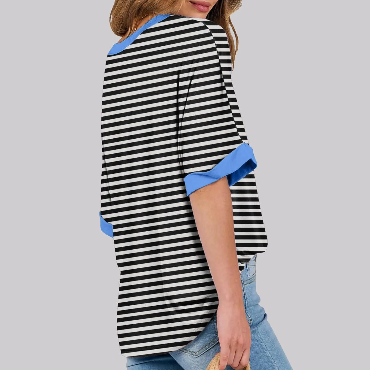 LFEOOST Oversized Tshirts for Women 2024 Casual Short Sleeve Crewneck Summer Y2k Tops Striped Loose Basic Tee Shirts Blouses