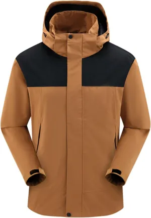 Lightweight Rain Jacket Men Full-Zip Winter Jacket Waterproof Hooded Fleece Athletic Jacket, Outdoor Windproof Jacket