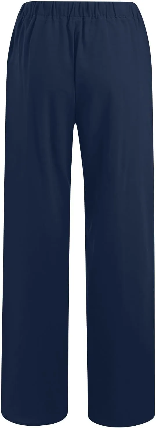 Linen Pants Women Causal Straight Leg Sweatpants Flowy Cotton Summer Pants Drawstring Baggy Trouser Pants with Pockets