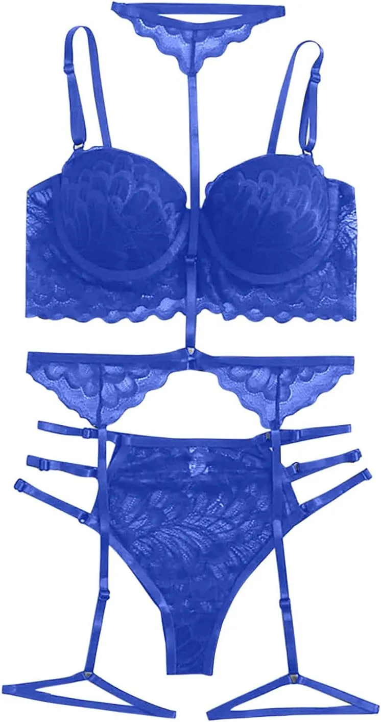 Lingerie Set for Women Sexy High Waisted Lingerie Set Lace Bralette Set Strappy Lace Bow Bra Panty Set