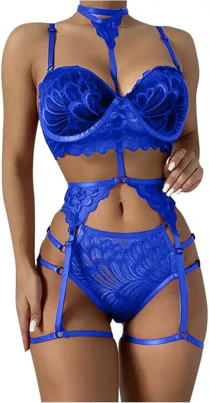 Lingerie Set for Women Sexy High Waisted Lingerie Set Lace Bralette Set Strappy Lace Bow Bra Panty Set
