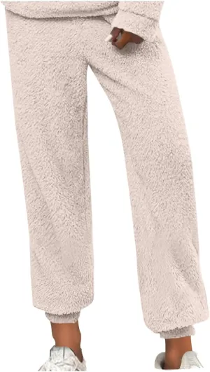 Lmdudan Women High Waist Fuzzy Fleece Lounge Pants Pajama Pants Warm Soft Pajamas Bottoms Sleepwear Winter Fluffy Sweatpants