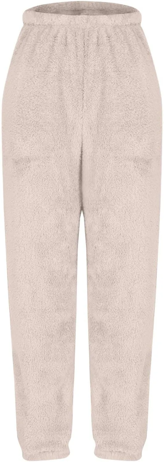 Lmdudan Women High Waist Fuzzy Fleece Lounge Pants Pajama Pants Warm Soft Pajamas Bottoms Sleepwear Winter Fluffy Sweatpants