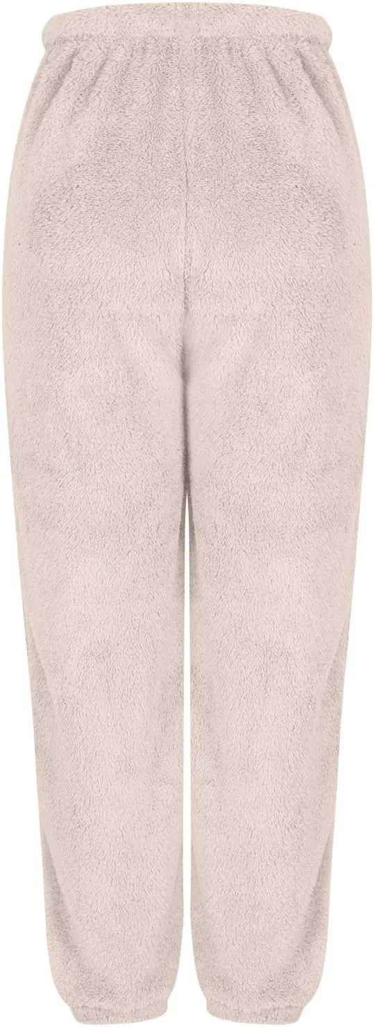 Lmdudan Women High Waist Fuzzy Fleece Lounge Pants Pajama Pants Warm Soft Pajamas Bottoms Sleepwear Winter Fluffy Sweatpants