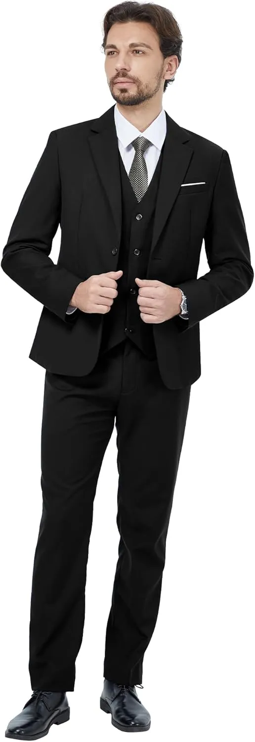 MAGE MALE Mens 3 Piece Slim Fit Suits Tuxedo Suit Set Prom Wedding Suits Two Button Blazer Jacket Vest Pants with Tie