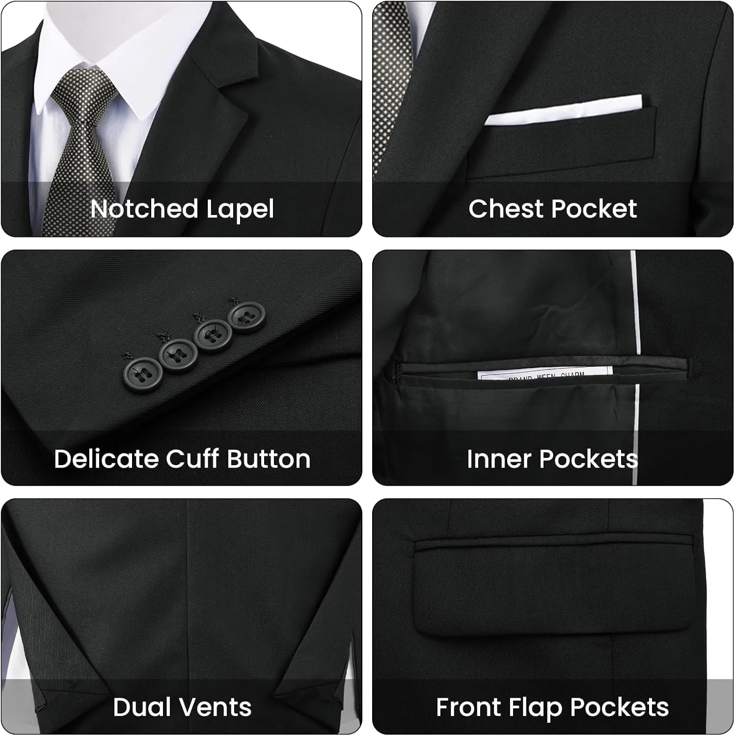 MAGE MALE Mens 3 Piece Slim Fit Suits Tuxedo Suit Set Prom Wedding Suits Two Button Blazer Jacket Vest Pants with Tie