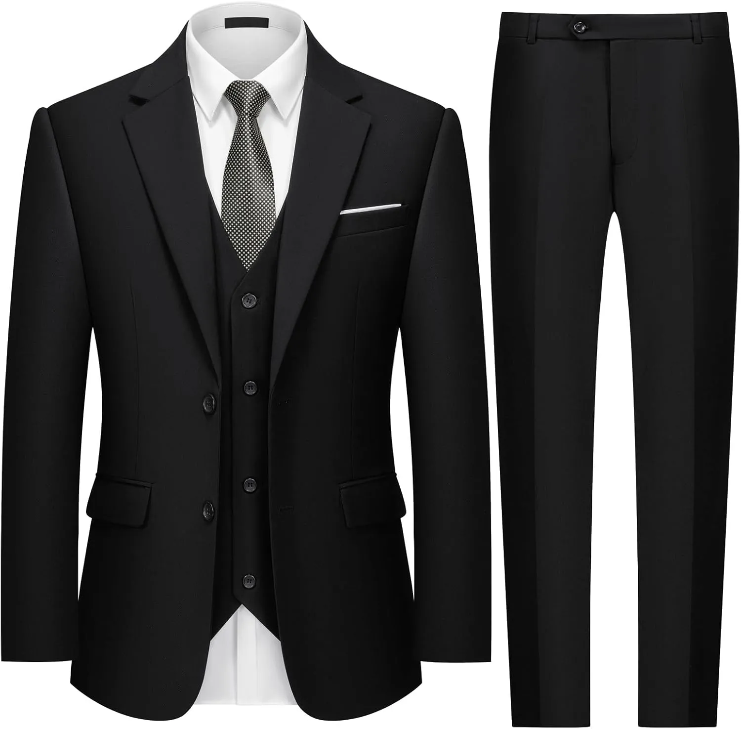 MAGE MALE Mens 3 Piece Slim Fit Suits Tuxedo Suit Set Prom Wedding Suits Two Button Blazer Jacket Vest Pants with Tie