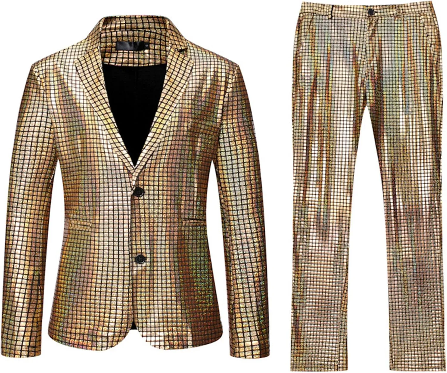 Men 2 Piece Shiny Sequin Blazer Fashion Tuxedo Party Dinner Prom Outfit Two Button Wedding Suit Jacket Pant