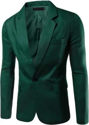 Men Casual Slim Fit Suit Blazer One Button Lightweight Sports Coat Solid Notched Lapel Daily Business Suit Jacket