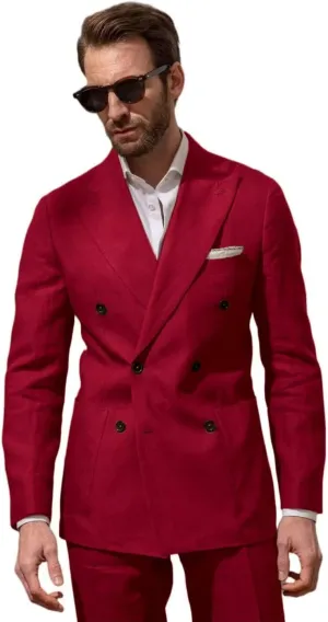 Men Double Breasted Linen Suits 2 Piece Suits for Men Summer Wedding Regular Fit Big and Tall Lightweight