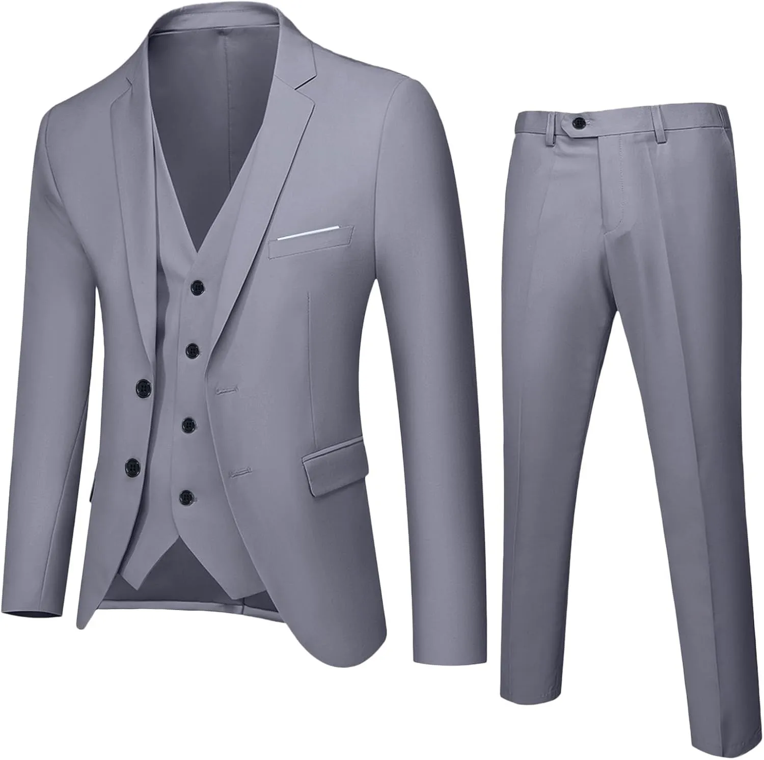 Men Suit 3 Pieces Slim Fit, 4 Button Solid Wedding Suit Prom Suit for Men Business Suit Jacket Vest Pants