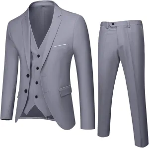 Men Suit 3 Pieces Slim Fit, 4 Button Solid Wedding Suit Prom Suit for Men Business Suit Jacket Vest Pants
