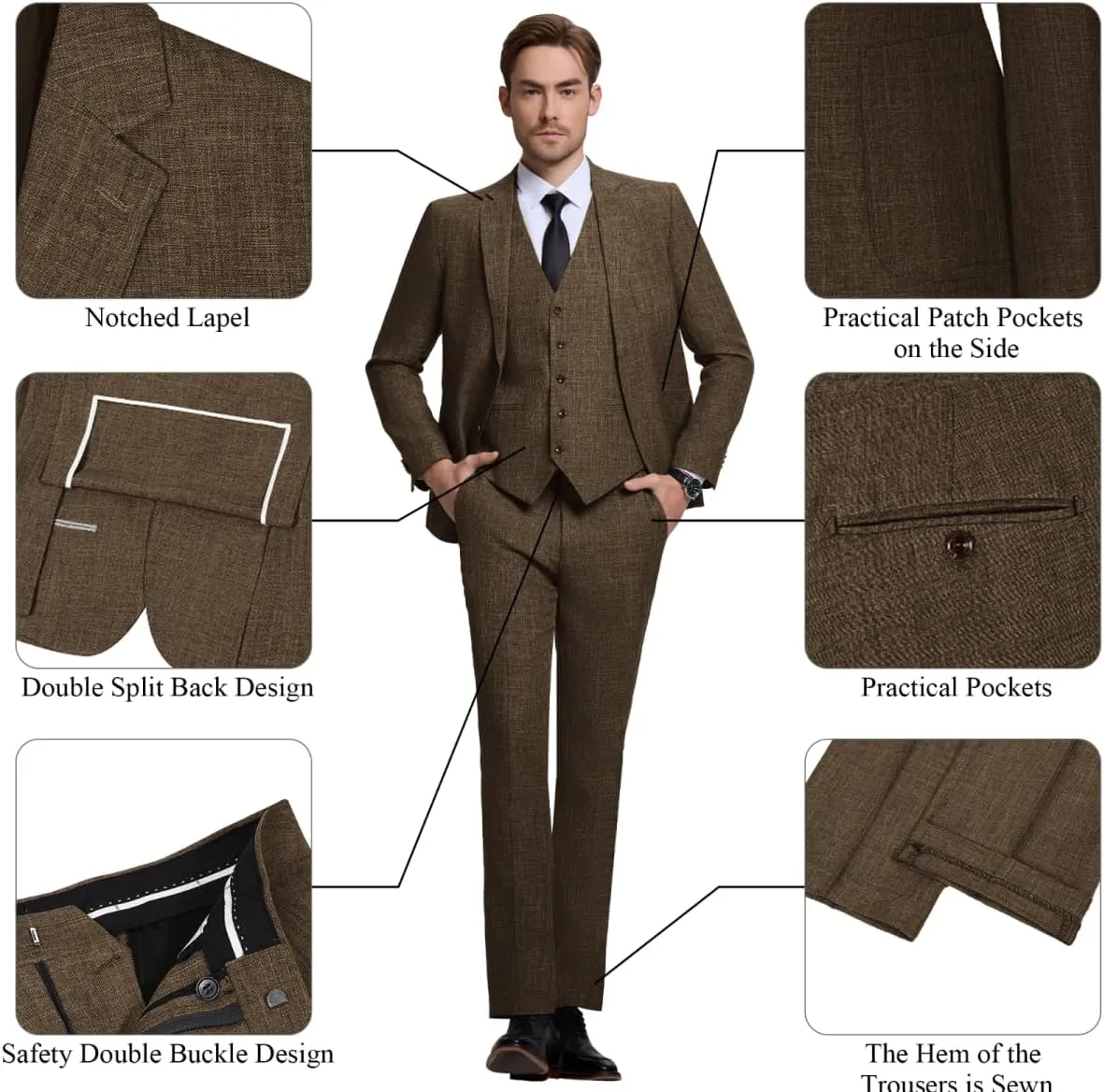 Men Suits Lightweight 3 Piece Slim Fit 2 Button Blazer Vest Pants Suit Sets Casual Men Wedding Suits Prom Tuxedo