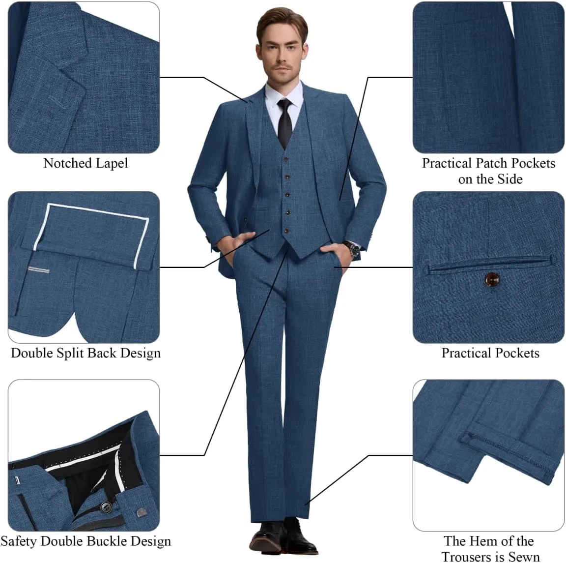 Men Suits Lightweight 3 Piece Slim Fit 2 Button Blazer Vest Pants Suit Sets Casual Men Wedding Suits Prom Tuxedo