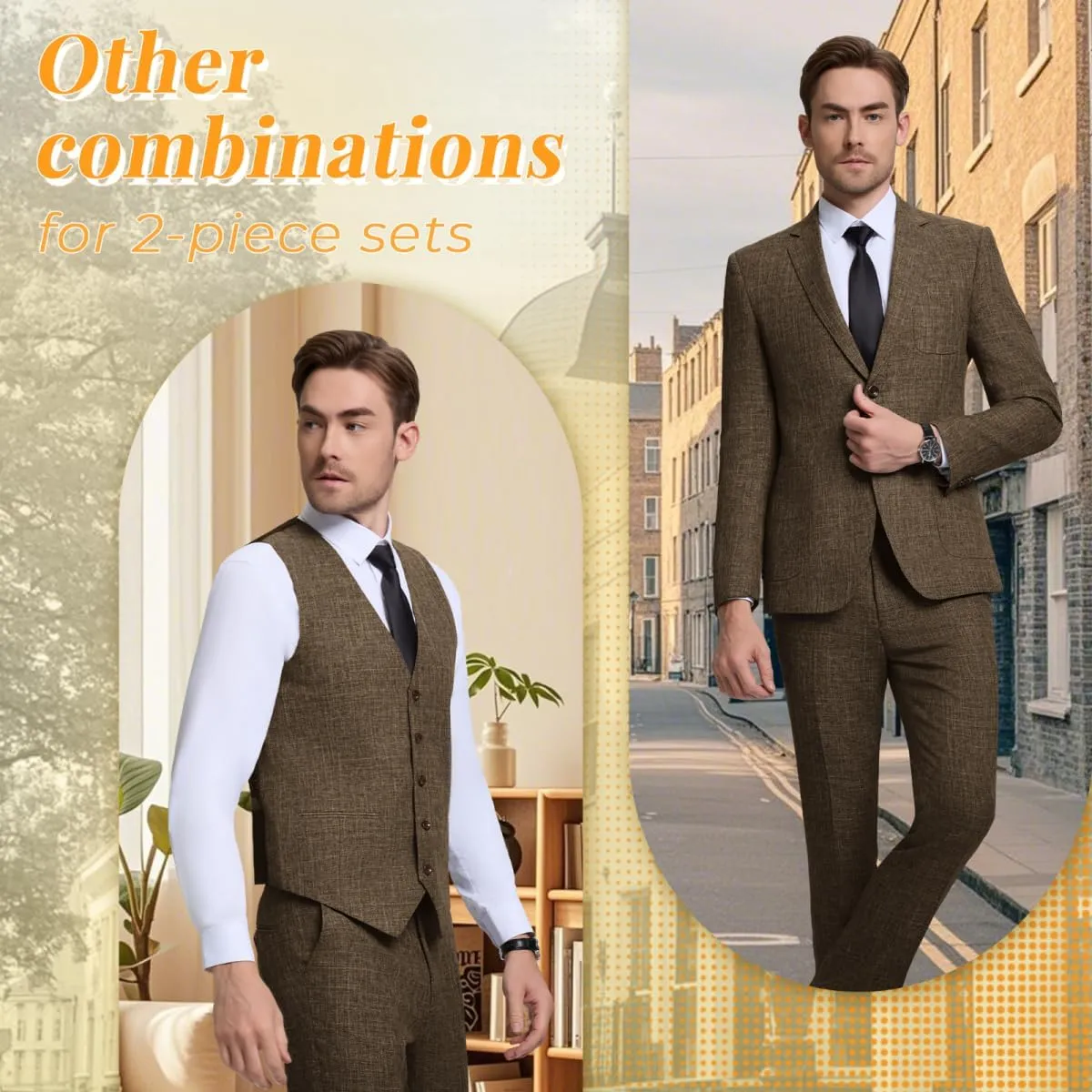 Men Suits Lightweight 3 Piece Slim Fit 2 Button Blazer Vest Pants Suit Sets Casual Men Wedding Suits Prom Tuxedo