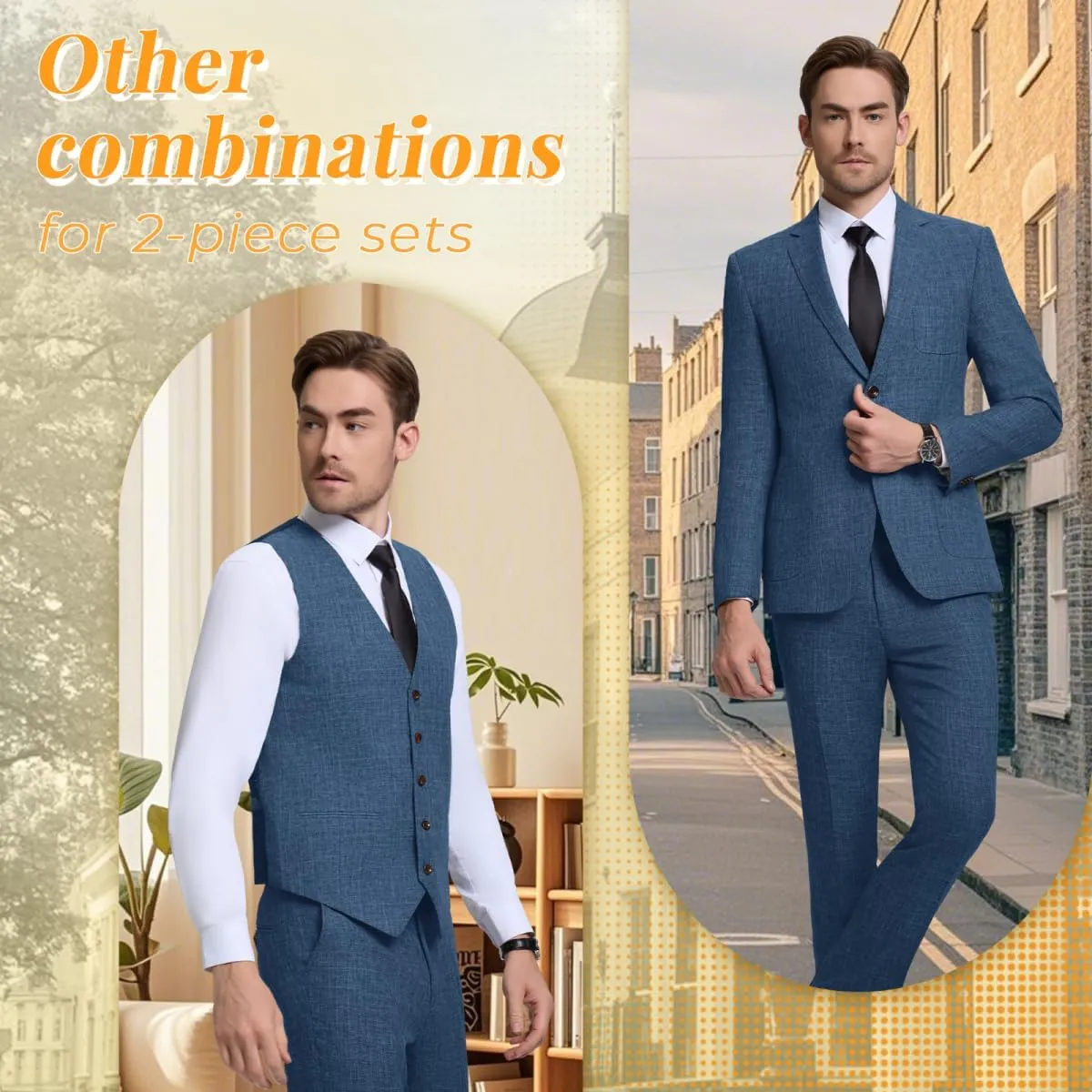 Men Suits Lightweight 3 Piece Slim Fit 2 Button Blazer Vest Pants Suit Sets Casual Men Wedding Suits Prom Tuxedo