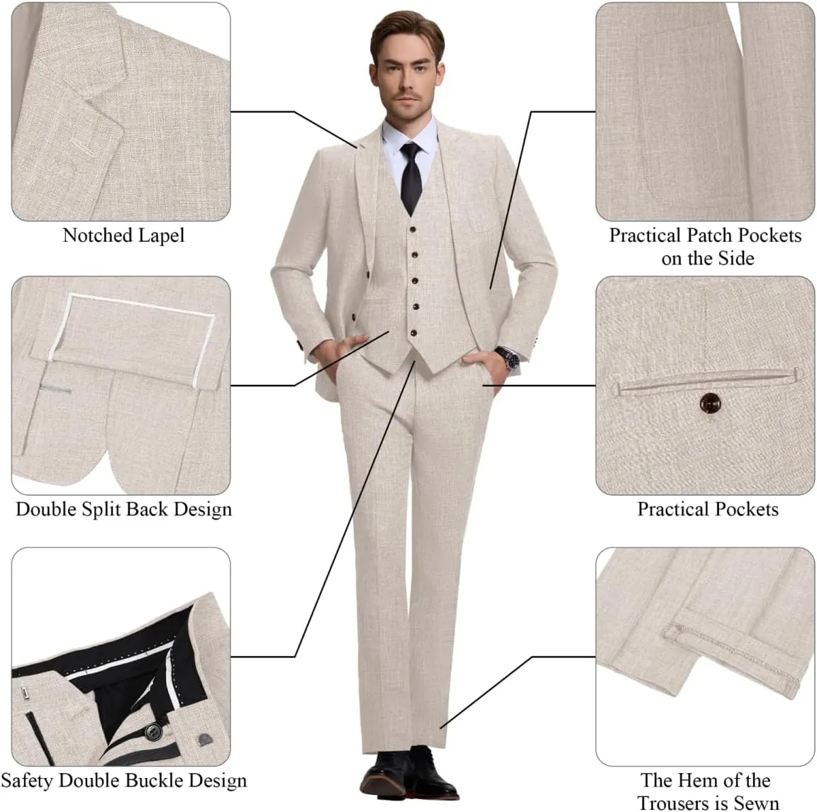 Men Suits Lightweight 3 Piece Slim Fit 2 Button Blazer Vest Pants Suit Sets Casual Men Wedding Suits Prom Tuxedo