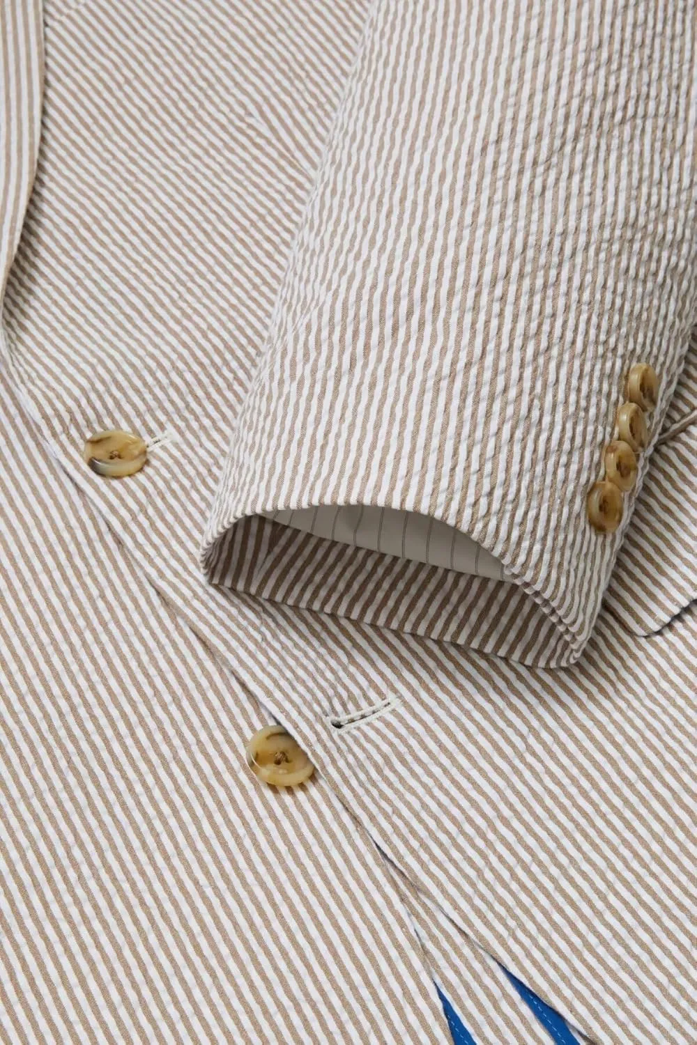 Mens 2 Piece Seersucker Slim Fit Beach Wedding Blazer & Short Pants Set Lightweight Two Button Striped Suit