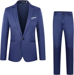 Men's 2 Piece Suit Slim Fit One Button Notched Lapel Business Casual Suit Formal Jacket Pants Set Wedding Blazer