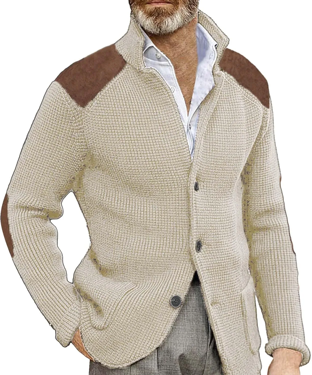 Mens 2023 Patch Cardigan Sweater Button Down Cardigan Cable Knit Knitwears Lightweight Long Sleeve V-Neck Cardigans
