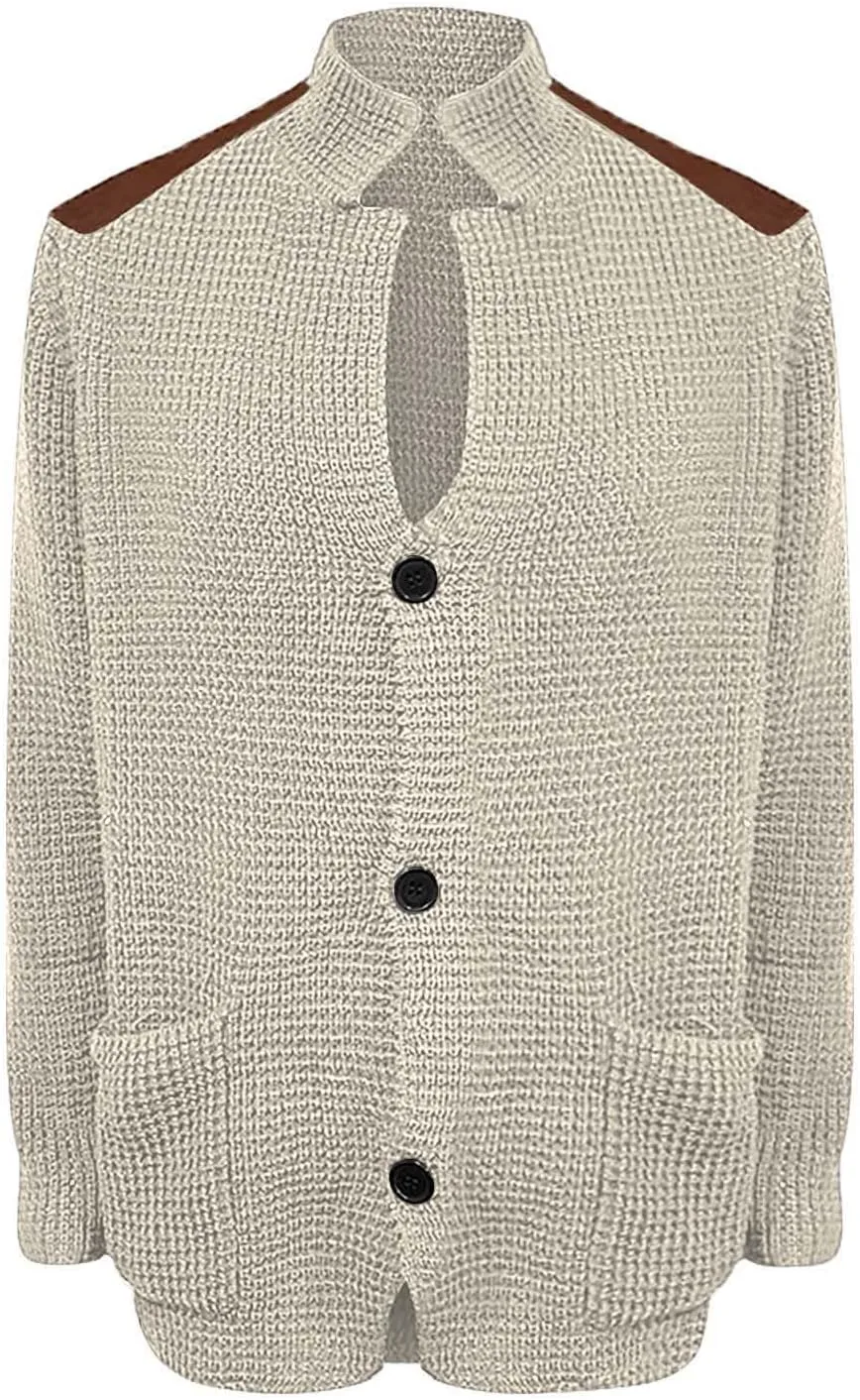Mens 2023 Patch Cardigan Sweater Button Down Cardigan Cable Knit Knitwears Lightweight Long Sleeve V-Neck Cardigans
