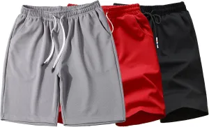 Men's 3 Pack Gym Stretch Lounge Shorts Breathable Fitness Sweat Shorts with Pockets Comfy Drawstring Jogger Shorts