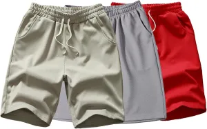 Men's 3 Pack Gym Stretch Lounge Shorts Breathable Fitness Sweat Shorts with Pockets Comfy Drawstring Jogger Shorts