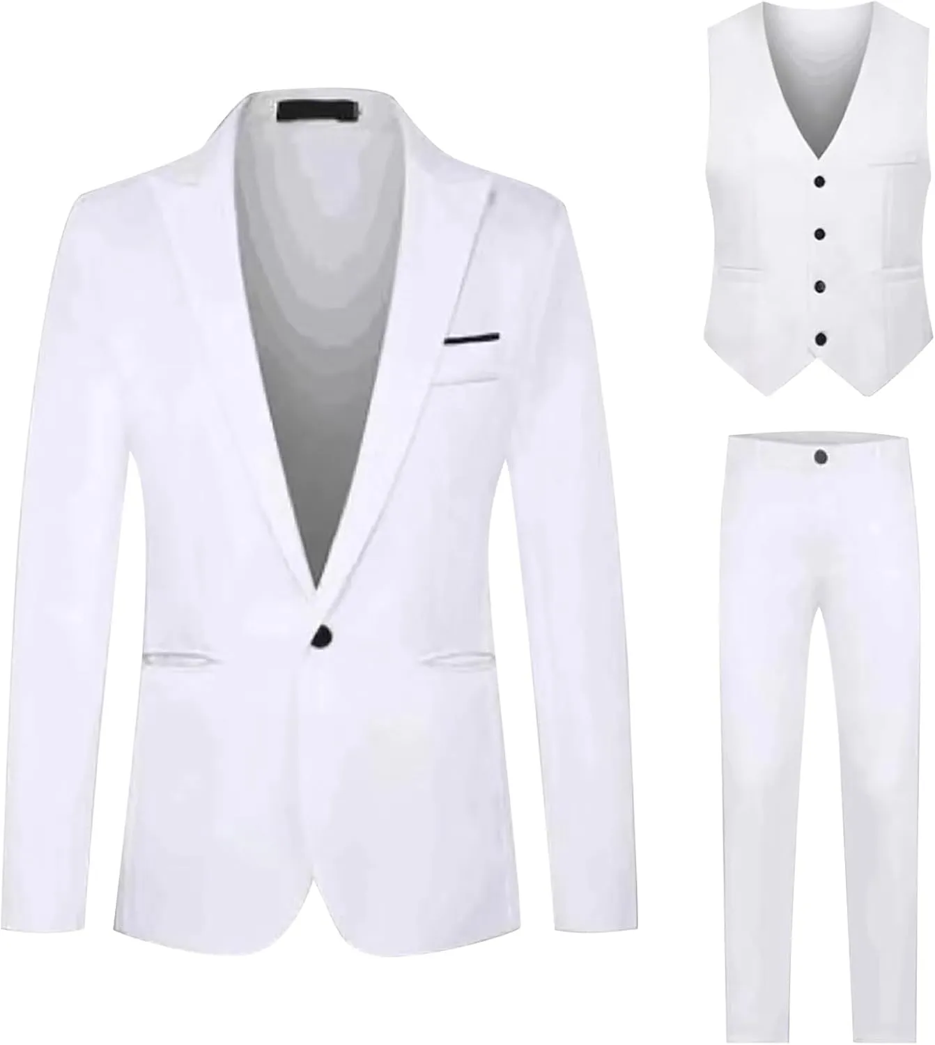 Men's 3 Piece Blazer Jacket Vest Pants, Slim Fit Suit Button Blazer Dress Business Wedding Party Suits