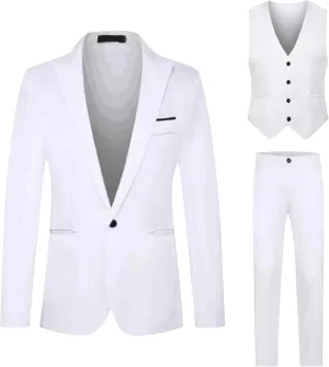 Men's 3 Piece Blazer Jacket Vest Pants, Slim Fit Suit Button Blazer Dress Business Wedding Party Suits