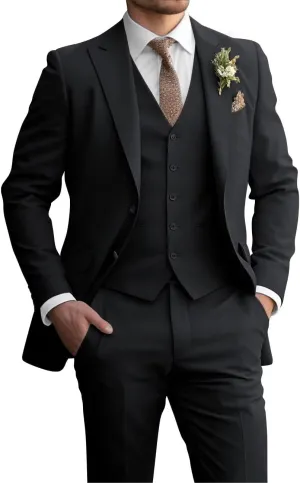 Mens 3 Piece Slim Fit Suit Elegant Wedding Suits for Men Two Button Blazer Suit Men Peak Lapel Prom Suits Set