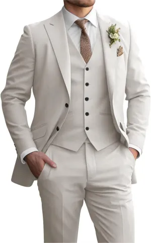 Mens 3 Piece Slim Fit Suit Elegant Wedding Suits for Men Two Button Blazer Suit Men Peak Lapel Prom Suits Set