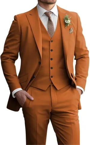 Mens 3 Piece Slim Fit Suit Elegant Wedding Suits for Men Two Button Blazer Suit Men Peak Lapel Prom Suits Set