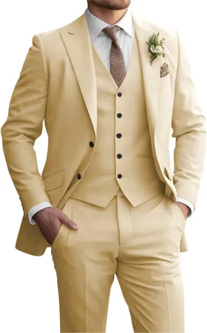 Mens 3 Piece Slim Fit Suit Elegant Wedding Suits for Men Two Button Blazer Suit Men Peak Lapel Prom Suits Set