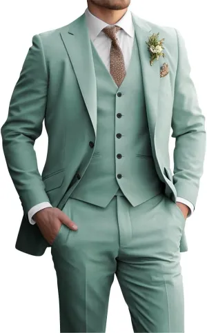 Mens 3 Piece Slim Fit Suit Elegant Wedding Suits for Men Two Button Blazer Suit Men Peak Lapel Prom Suits Set