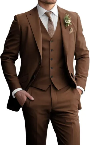 Mens 3 Piece Slim Fit Suit Elegant Wedding Suits for Men Two Button Blazer Suit Men Peak Lapel Prom Suits Set