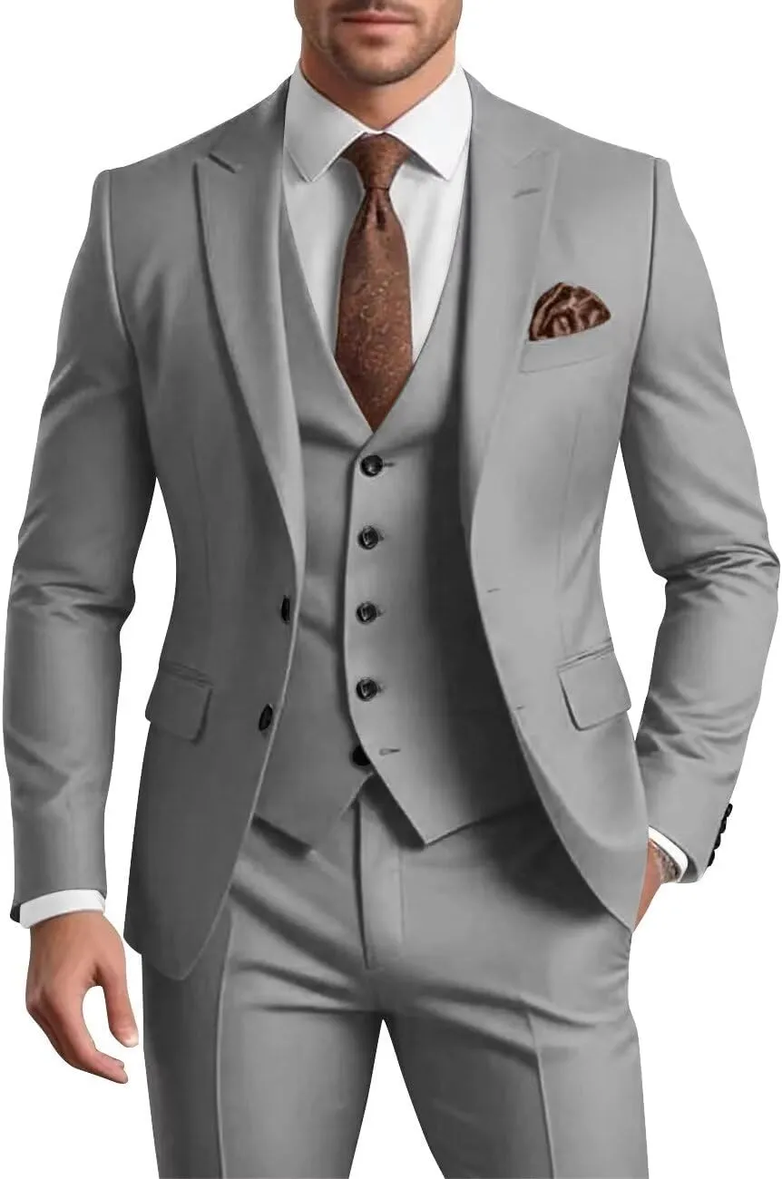 Mens 3 Piece Suit Men Suits Slim Fit Wedding Suits Man Two Button Blazer Single Breasted Vest Pants Groom Prom