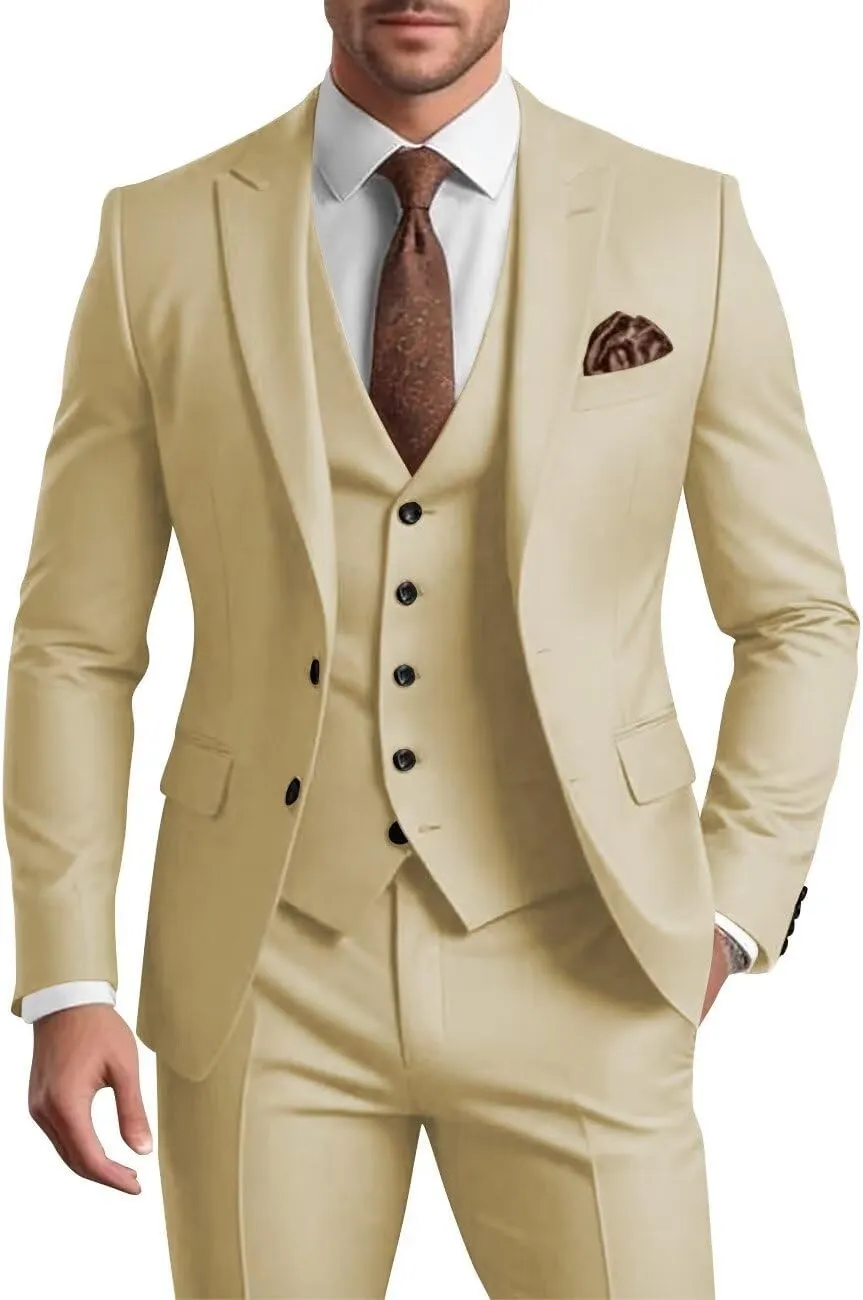 Mens 3 Piece Suit Men Suits Slim Fit Wedding Suits Man Two Button Blazer Single Breasted Vest Pants Groom Prom