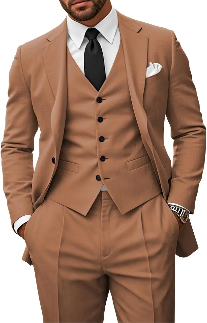 Men's 3 Piece Suits Slim Fit Suit Men One Button Blazer Vest Pants Wedding Prom Suits for Men