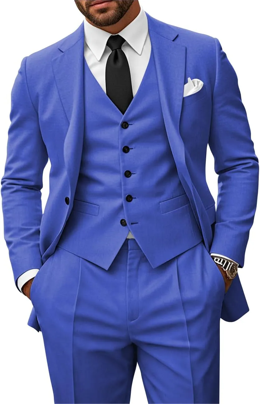 Men's 3 Piece Suits Slim Fit Suit Men One Button Blazer Vest Pants Wedding Prom Suits for Men