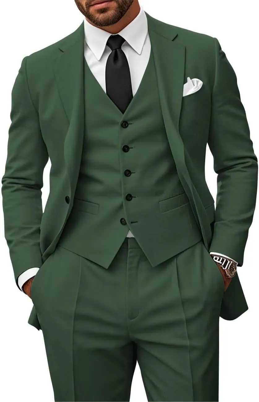Men's 3 Piece Suits Slim Fit Suit Men One Button Blazer Vest Pants Wedding Prom Suits for Men