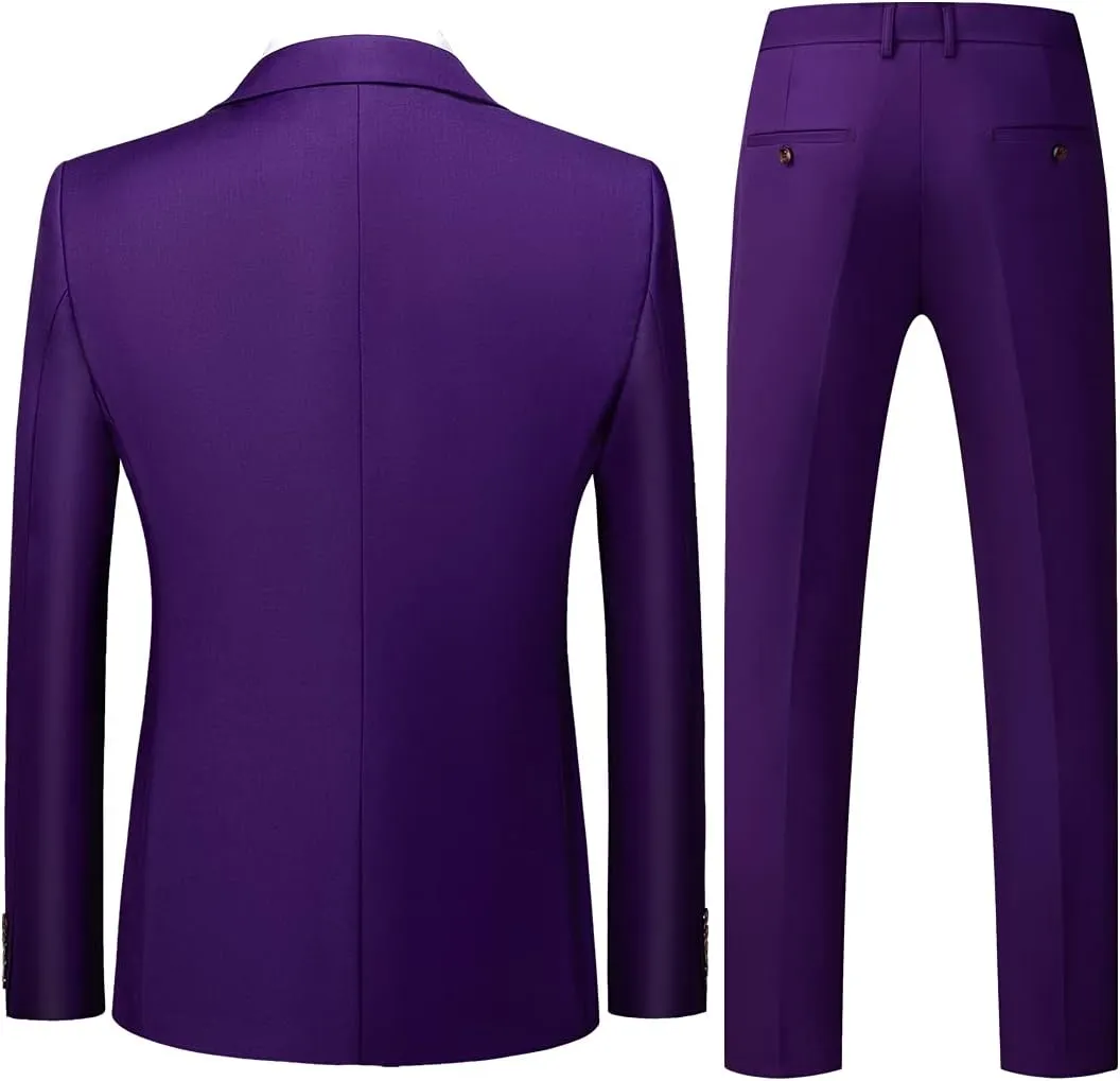 Mens 3 Piece Tuxedo Suits Slim Fit Casual Suit Blazer Two Button Wedding Prom Jackets Vest&Trousers